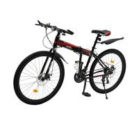 Levkitch Mens Folding Bicycles, 26 inch Adult Foldable Mountain Bike, 21 speed 26'' wheel MTB Road Bike with Double Disc Brakes High-Tensile Steel Frame up to 120 kg for Outdoor Camping (Black-Red)