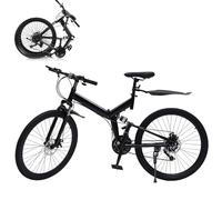 Levkitch Mens Mountain Folding Bike, 26 Inch Foldable Bicycle, 21 Speed Adjustable with Dual Disc Brakes Carbon Steel Adjustable Seat Height Can Support 100KG Men and Women (Black)