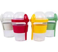 LEVKO Go Cereal Crunch Breakfast Yogurt Cups with Lids and Spoon Reusable Smoothie Oatmeal Container Snack Prep Bowl (SET OF 4 RED YELLOW GREEN WHITE)