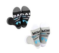 LEVLO 2 Pairs Dad Mom Pregnancy Announcement Socks First Time Mom Dad to be Gift Mom Dad 2025 & 2026 Loading Novelty Socks, Mom Dad 2025 Sock, Large