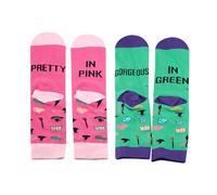 LEVLO 2 Pairs Witchy Inspired Stocking Pink and Green Sister Pretty Magic Crew Socks Musical Theater Graduation Gift