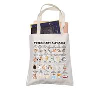 LEVLO 26 Veterinary Alphabet Shopping Bag Veterinary Technician Vet Medical Student Gift for BFF Dog Cat Mom, 26 Vet Letters, 14.17 inches x 12.6