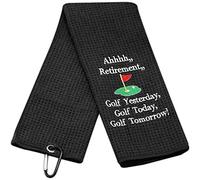 LEVLO Ahhhh Retirement Golf Yesterday Golf Today Golf Tomorrow Embroidered Golf Towel with Clip Golf Gift for Men (Black-WH)