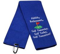 LEVLO Ahhhh Retirement Golf Yesterday Golf Today Golf Tomorrow Embroidered Golf Towel with Clip Golf Gift for Men (Blue-WH)