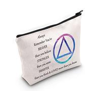 LEVLO Alcoholics Anonymous Recovery Cosmetic Make up Bag AA Recovery Gift Recovery AA You Are Braver Stronger Smarter Than You Think Makeup Zipper Pouch Bag For Women Girls, AA Bag