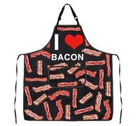 LEVLO Bacon Kitchen Apron - I Love Bacon - Unisex Adults - Black - 2 Pockets - Waterproof/Oil-proof/Stain-resistant - Fashion Apron - Gift for Food Enthusiasts