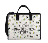 LEVLO Bee Diabetes Bag Type 1 Type 2 Diabetic Medical Bag Supply Storage Diabetes Organization All My Diabeetes Stuff Diabetic Tote Bag (Stuff Tote 2uk)