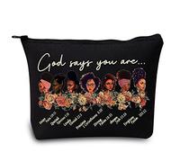 LEVLO Black American Cosmetic Make up Bag African Inspired Gift God Says You are Unique Special Lovely Chosen Forgiven Makeup Zipper Pouch Bag Black Live Matter Gift,Black God African,