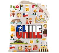 LEVLO Chile Flag Canvas Tote Bag Chilean Vacation Gift Republic of Chile Shoulder Bag Chile Travel Culture Merchandise, Chile Tote, M