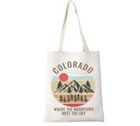 LEVLO Colorado Tote Bag Colorado Mountain Journey Souvenirs Gift Colorado Where The Mountains Meet Sky Reusable Shopping Bag (WHERE THE MOUNTAINS 1)