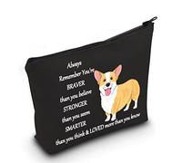 LEVLO Corgi Dog Cosmetic Make up Bag Corgi Lover Gift Corgi You Are Braver Stronger Smarter Than You Think Makeup Zipper Pouch Bag For Dogs Owner Corgi Mom, Corgi Black, Cosmetic Bag