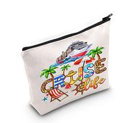 LEVLO Cruise Trip Cosmetic Makeup Bag - Multicolour Canvas Cosmetic Case - Zipper Closure - Perfect for Travel & Cruise Vacation - Unisex-Adult
