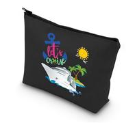 LEVLO Cruise Vacation Cosmetic Make Up Bag Summer Beach Vacation Gift Let's Cruise Makeup Zipper Pouch Bag For Friend Family, Let's Cruise Black, Cosmetic Bag