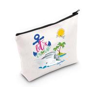 LEVLO Cruise Vacation Cosmetic Make Up Bag Summer Beach Vacation Gift Let's Cruise Makeup Zipper Pouch Bag For Friend Family, Let's Cruise, Cosmetic Bag