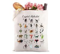 LEVLO Cryptozoology Tote Bag Cryptid Gift Mothman Cryptid Creatures Cryptid Monster Gift Cryptid Shopping Bag (Cryptid Alphabet tote bag 3uk)