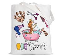 LEVLO Dog Groomer Canvas Tote Bag Thank You Gift For Dog Groomer Dog Salon Merchandise Pet Dog Animal Shop Groomer Gift, Dog Groomer Tote, L