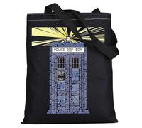 LEVLO Dr Who Tote Bag Doctor TV Show Fans Gift Policeman Box Theme Reusable Grocery Bag Police Box Merchandise, Police Box Bt, M