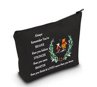 LEVLO Friendship Cosmetic Make up Bag Friend Gift Friendship You are Braver Stronger Smarter Than You Think Makeup Zipper Pouch Bag for Women Girls, Winnie Black, Cosmetic Bag