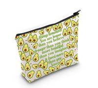 LEVLO Funny Avocado Cosmetic Make up Bag Avocado Lover Inspired Gift Avocado You are Braver Stronger Smarter Than You Think Makeup Zipper Pouch Bag for Women Girls, Avocado Full Bag