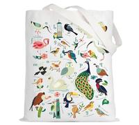 LEVLO Funny Birds Alphabet Canvas Tote Bag Ornithologist Gift Bird Watching Vacation Shoulder Bag, Birds Alphabet Tote