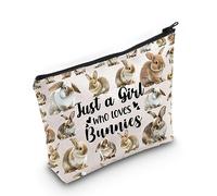 LEVLO Funny Bunny Cosmetic Bag Animal Lover Gift Just A Girl Who Loves Bunnies Makeup Zipper Pouch Bag Bunny Lover Gift For Women Girls, Bunnies, Makeup Bag