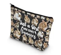 LEVLO Funny Bunny Cosmetic Bag Animal Lover Gift Just A Girl Who Loves Bunnies Makeup Zipper Pouch Bag Bunny Lover Gift for Women Girls, Bunnies Black