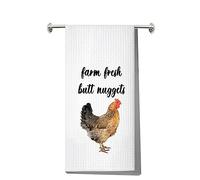 LEVLO Funny Chicken Kitchen Towel Housewarming Gift for Chicken Lover Farm Fresh Butt Nuggets Dish Towel Decor (Farm Fresh Butt Towel)