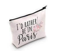 LEVLO Funny Eiffel Tower France Paris Travellers Gifts I'd Rather Be In Paris Makeup Zipper Pouch Bag For Women, Be In Paris, 23 cm x 17 cm, Makeup Bag