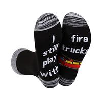 LEVLO Funny Firefighter Socks Fire Department Gift I Still Play With Fire Trucks 1 Pairs Socks Fireman Gift (Fire Trucks-BK)
