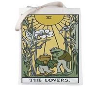 LEVLO Funny Frog Canvas Tote Bag Toad Fans Gift Cartoon Animal Bookish Shoulder Bag Frog Cottagecore Merchandise, The Lovers Tote, L, Tote Bag