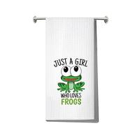 LEVLO Funny Frog Kitchen Towel Frog Lover Gift Just a Girl Who Loves Frogs Dish Towel Waffle Weave Frog Kitchen Decor (Frogs Towel)
