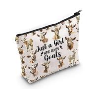 LEVLO Funny Goat Cosmetic BagAnimal Lover Gift Just A Girl Who Loves Goats Makeup Zipper Pouch Bag Goat Lover Gift For Women Girls, Goats, Make Up Bag