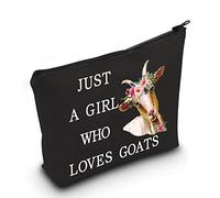 LEVLO Funny Goat Cosmetic BagAnimal Lover Gift Just A Girl Who Loves Goats Makeup Zipper Pouch Bag Goat Lover Gift For Women Girls, Loves Goats Black, Make Up Bag