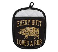 LEVLO Funny Pig Pork BBQ Grill Oven Mitt with Hot Pads Pig BBQ Lover Gifts Every Butt Loves A Good Rub Pot Holder for Friend Family Pork Rub (Every Butt Loves)