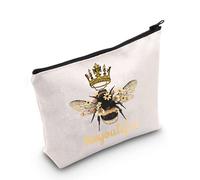 LEVLO Funny Queen Bee Cosmetic Make Up Bag - Boss Lady Crown Alpha Gift - Beeyoutiful Queen Bee Makeup Zipper Pouch