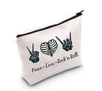 LEVLO Funny Rock and Roll Cosmetic Bag Guitar Retro 80s Hippie Hippi Gift Peace Love Rock'N Roll Makeup Zipper Pouch Bag For Friend Family, Peace Love Rock'N Roll