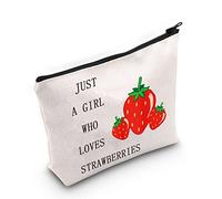 LEVLO Funny Strawberry Cosmetic Bag Fruit Lover Gift Just A Girl Who Loves Strawberries Makeup Zipper Pouch Bag Strawberry Lover Gift For Women Girls, Who Loves Strawberries