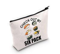 LEVLO Funny Sushi Rolls Cosmetic Make Up Bag Japanese Sushi Food Gift Check Out My Six Pack Sushi Makeup Zipper Pouch Bag For Women Girls, Six Pack Sushi