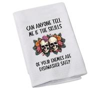 LEVLO Goth Flower Skull Tea Coffee Towel If The Skulls Of Your Enemies Are Dishwasher Safe Kitchen Towel Halloween Skeleton Housewarming Gift (Dishwasher Safe)