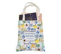 LEVLO Greek Islands Canvas Tote Bag Greece Souvenir Gift Santorini Mykonos Rhodes Corfu Paros Travel Shopping Bag (Santorini Mykonos Rhodes)