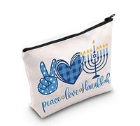 LEVLO Happy Hanukkah Cosmetic Make Up Bag Jewish Gifts Idea Peace Love Hanukkah Makeup Zipper Pouch Bag For Friend Family, Peace Love Hanukkah, Cosmetic Bag