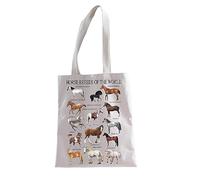 LEVLO Horse Breeds of the World Tote Ku - Polyester Horse Lovers Gift Tote Bag - 35cm x 38cm - Adult Unisex - All Seasons - Reusable - Machine Wash