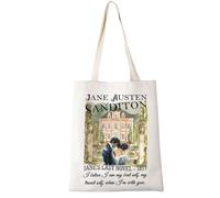 LEVLO Jane Tote Bag Sanditon Historical Romance Bookish Literary Gift P&Prejudice Fan Reader Shopping Bag (ANE'S LAST NOVEL 1817 1)