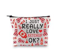 LEVLO Ketchup Lover Cosmetic Bag - Red, Zipper, Waterproof, Durable, Cartoon Pattern - 23cm x 18cm x 18cm - Ideal for Travel, Work, Business, On-the-go