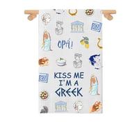 LEVLO Kiss Me I'M A Greek Kitchen Towel Greece Kitchen Towel Greek Housewarming Towel Greek Tea Dish Towel (I'M A GREEK towel 2UK)