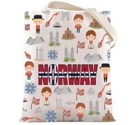 LEVLO Norway City Tote Bag Norway Travel Gift Kongeriket Norge Reusable Grocery Bag Norway Oslo Vacation Merchandise, Norway Tote, M