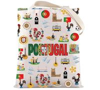 LEVLO Portugal Country Tote Bag Portugal Travel Gift The Portuguese Republic Reusable Grocery Bag Portugal Merchandise, Portugal Tote, M