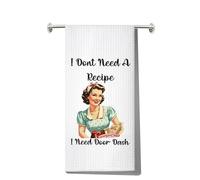 LEVLO Retro Housewives Kitchen Dish Towel Waffle Weave Checkered 80% Polyester, 20% Polyamide Kitchen Cloth I Don't Need A Recipe I Need Door Dash Dish Towel Housewarming Gift