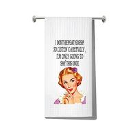 LEVLO Retro Sassy Housewife Kitchen Towel Housewarming Gift for Women Vintage Woman Waffle Weave Dish Towel Kitchen Decor (I Don't Repeat Towel)