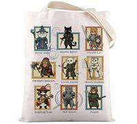 LEVLO Roleplaying Game Cat Canvas Tote Bag Dungeons Paladin Cat Lover Gift RPG Gamer Cats Shoulder Bag D20 Dice Merchandise (Mystic Mage Tote)